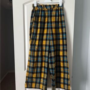 Dressed in LALA Yellow and Blue Plaid Wide Leg Pants Size Small